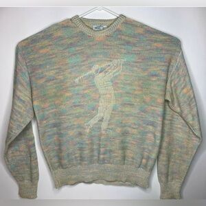 Vintage 80s Sansabelt Golf Mens XL Colorful 3D Knit Crewneck Sweater Made in USA
